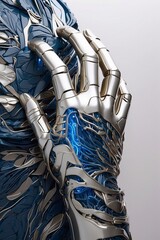 Realistic human or biorobot hand. Illustration in the style of futurism. Realistic futuristic photo style.