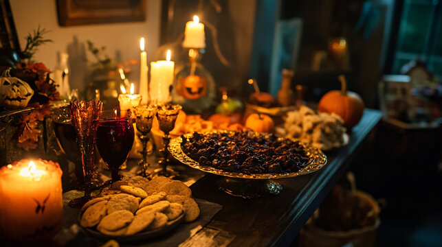 A Halloween party where guests bring their own spooky snacks to share.