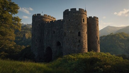 An enchanting archer tower in a serene meadow invites moments of reflection and peace