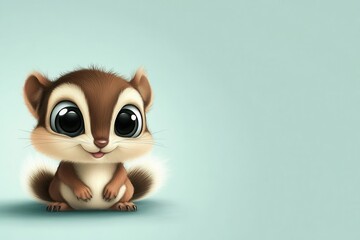 Obraz premium Adorable cartoon chipmunk with big eyes on pastel background