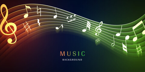 Music notes, song, melody or tune neon realistic vector icon for musical apps and websites background vector illustration
