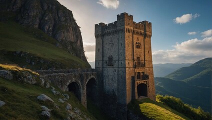 An enchanting archer tower nestled in a vibrant garden invites peaceful reflection
