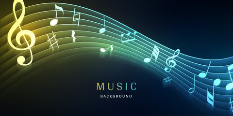 Music notes, song, melody or tune neon realistic vector icon for musical apps and websites background vector illustration

