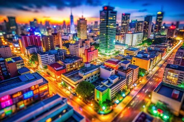 Vibrant Urban Downtown with Colorful Buildings and Blank Billboards for Advertising Opportunities