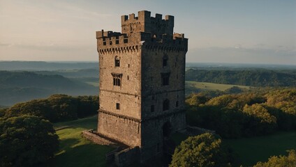 A picturesque archer tower framed by mountains enchants visitors
