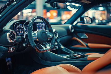 Generated Luxury sports car interior with leather seats and high-tech dashboard