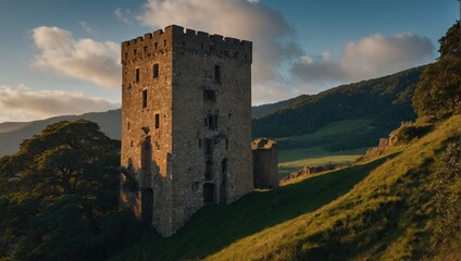A picturesque archer tower overlooking a tranquil lake invites moments of reflection