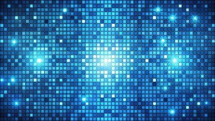 Aerial abstract blue shine fractal mosaic with small square dotted grid pattern background