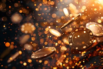 Obraz premium Glimmering Casino Chips in a Sea of Sparkling Lights