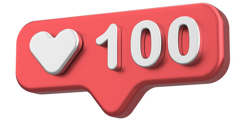 100 likes. One hundred likes. 3D illustration.