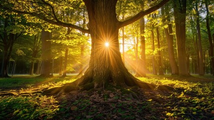 Naklejka premium Sunlight Through Forest Canopy