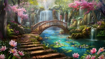 Enchanted Waterfall Bridge: A Serene Oasis