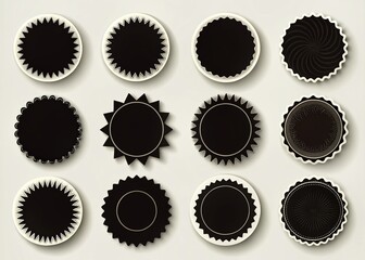 Fototapeta premium Black Circle Stickers and Badges with Wavy Edges for Sale Promotions and Pricing Tags