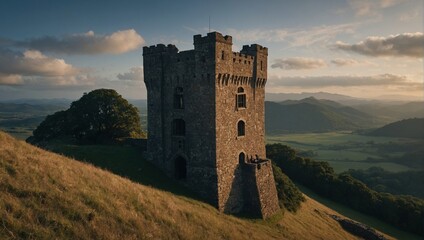 A serene archer tower beside a crystal-clear lake invites reflection