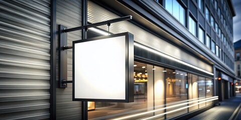 Blank Store Signage Mockup for Logo Presentation - Long Exposure Black and White Design