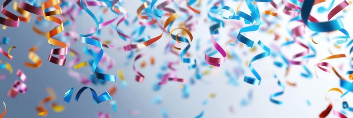 Colorful confetti ribbons falling celebration party banner