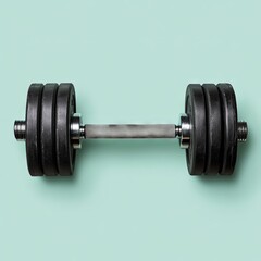 Fototapeta premium Black Dumbbell on a Green Background