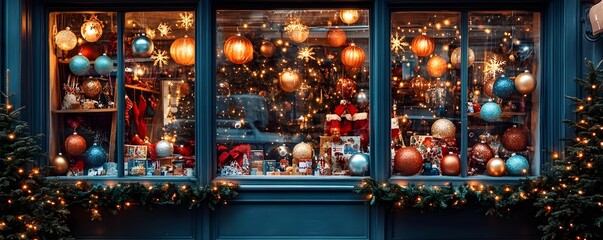 Brightly Lit Crafts Storefront with Festive Holiday Ornaments and DIY Kits on Display