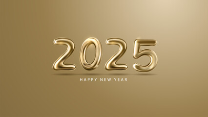 Happy New Year 2025 Shiny background with vector New Year 2025 text design. New year 2025 vector design with realistic 3D numbers.
