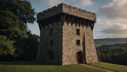 A serene archer tower nestled in a quiet countryside