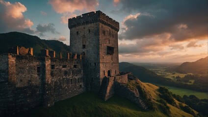 A stunning archer tower against a colorful autumn backdrop delights visitors
