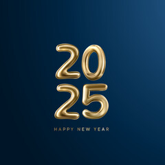 Happy New Year 2025 Shiny background with vector New Year 2025 text design. New year 2025 vector design with realistic 3D numbers.
