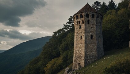 A stunning archer tower bathed in morning light creates a magical atmosphere