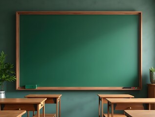 school classroom board, back to school, green chalkboard with frame, Education concepts. green background, a blank green board school, a blank green chalkboard