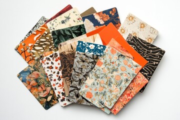 An overhead view of several gift cards scattered on a flat surface, showcasing a variety of patterns and colors. Some cards are partially overlapping