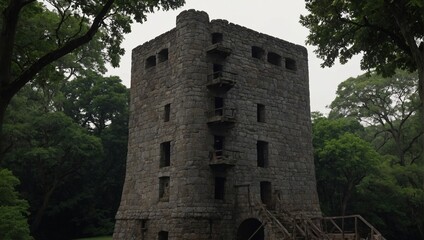 A stunning archer tower illuminated by soft candlelight