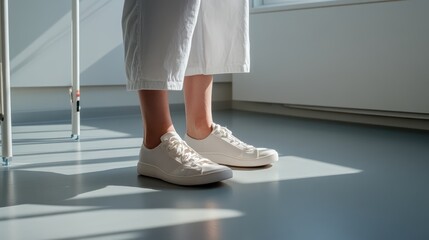 Human Legs with White Shoes Comfy Background