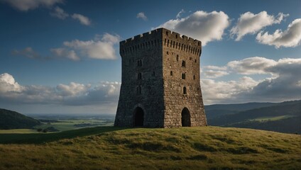 A stunning archer tower illuminated by the soft glow of sunset