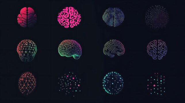 Brain Network Visualization with Vibrant Colors in Grid Layout Art