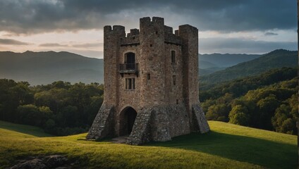 A stunning archer tower illuminated by twilight inspires dreams and ignites the imagination