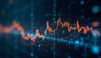A digital graph showing rising financial data with an orange trend line, representing economic growth and market analysis. The image symbolizes finance, investment, and data trends.