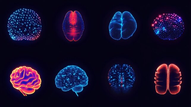 Vibrant Brain Network Visualization Structured in Grid Layout Art