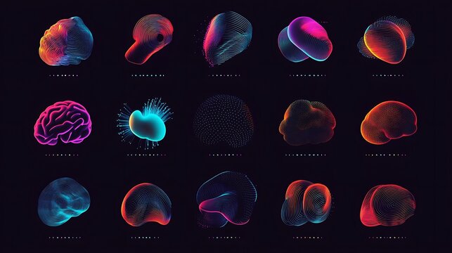 Detailed Brain Network Visualization in Vibrant Grid Layout Design Art