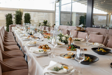 banquet hall in a restaurant with decor for a wedding
