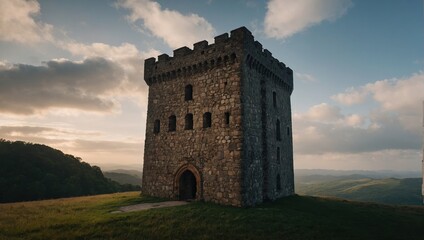 A vibrant archer tower during the fall season