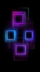A vibrant vector background featuring neon blue and purple squares arranged in an intricate pattern, creating a futuristic and dynamic design