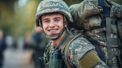 Happy young soldier returning home from the army