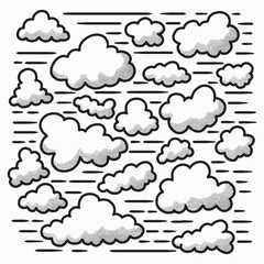 Vintage doodle line cloud cartoon hand drawn in the sky vector illustration
