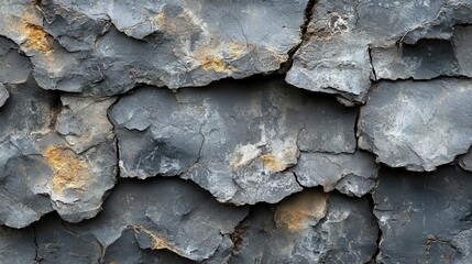 Fototapeta premium closeup view of a rugged black and white stone texture resembling an old concrete wall displaying dark gray grunge aesthetics with space for design perfect for industrialthemed projects