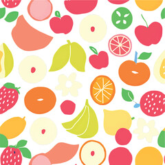 Colorful vector summer seamless pattern with fruits illustration isolated on white background
