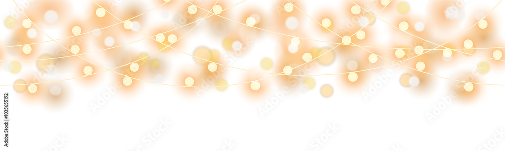 Wall mural decorative christmas yellow glowing light chains with sparkles and bokeh effects seamless pattern on