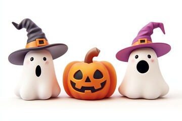 Adorable Ghost and Pumpkin Halloween Characters in 3D