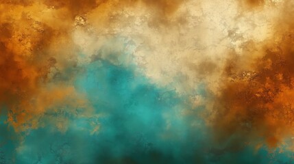 Obraz premium Abstract grunge background with teal, brown, and orange colors in a textured digital art painting style. Featuring bold, earthy tones and a rustic design, this abstract wallpaper is ideal for banners,