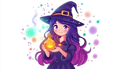 Charming Witch Casting a Spell with Glowing Potion in Hand