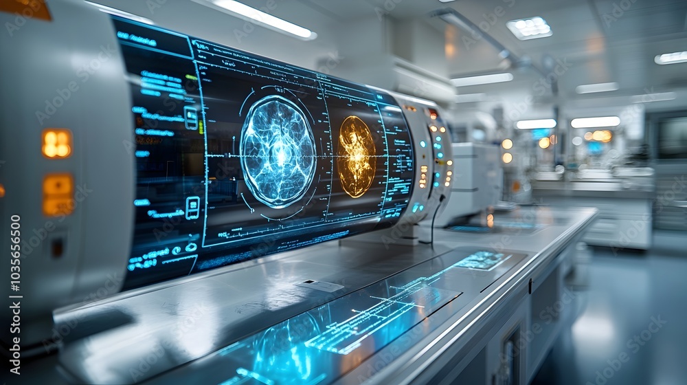 Poster cutting edge 3d medical holographic scans displayed in futuristic lab environment with ample space f