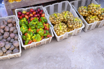 A traditional market stall in Dieng, Indonesia.